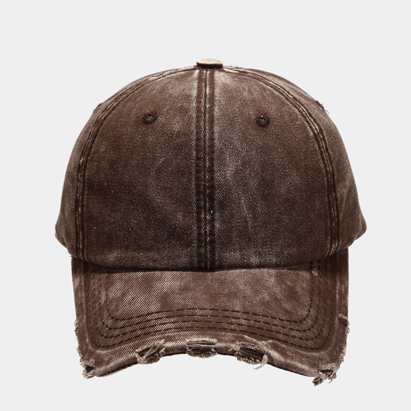 Chocolate Distressed Unstructured Denim Baseball Cap